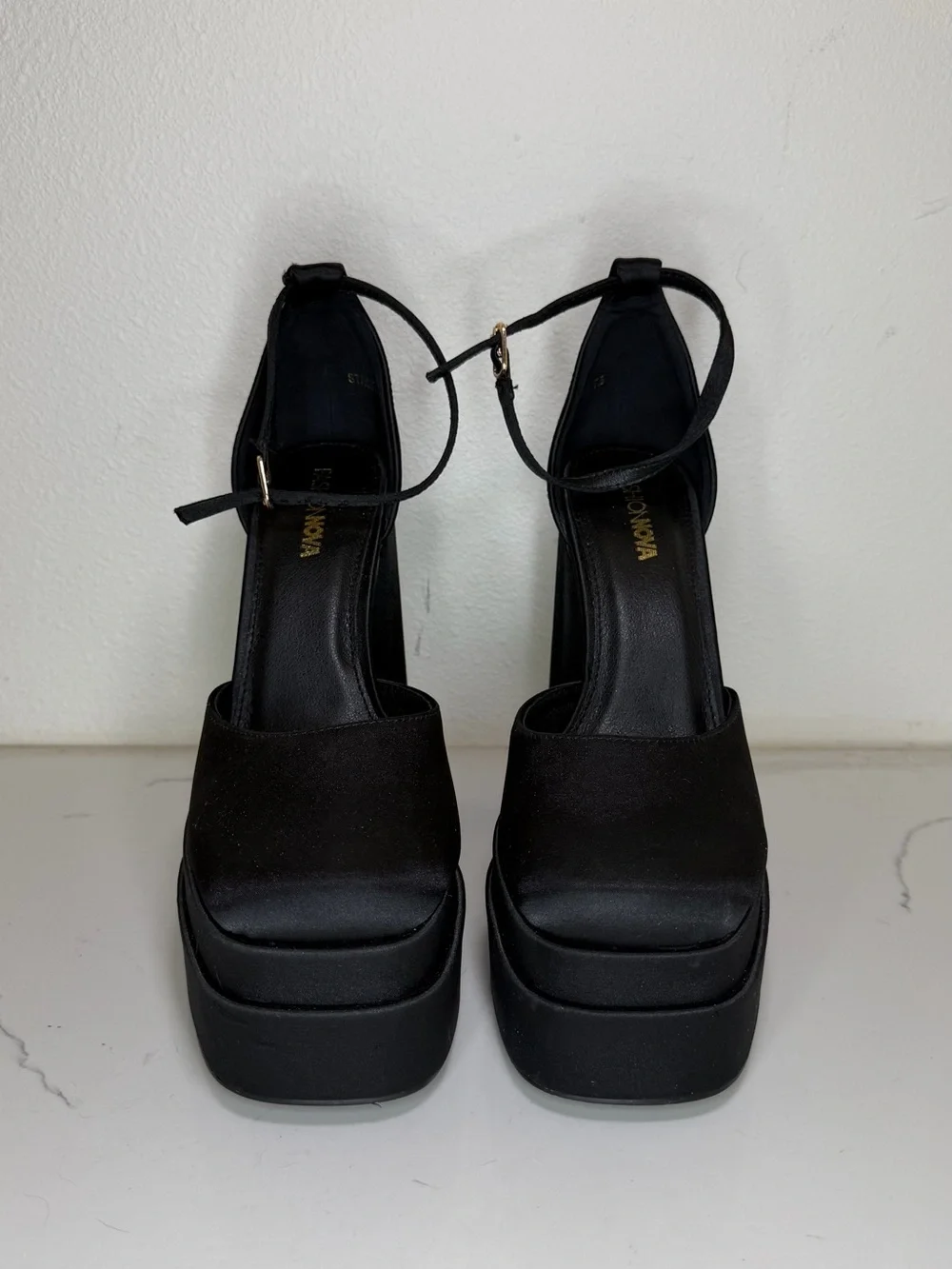 Fashion Nova Black Platform Ankle-Strap Heels